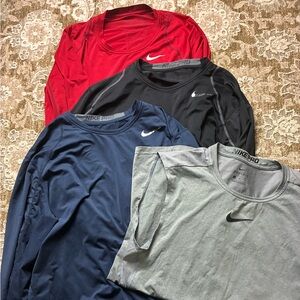 Nike Pro Dri-Fit Bundle - 4 Shirts (Long Sleeve & Sleeveless) - Size L